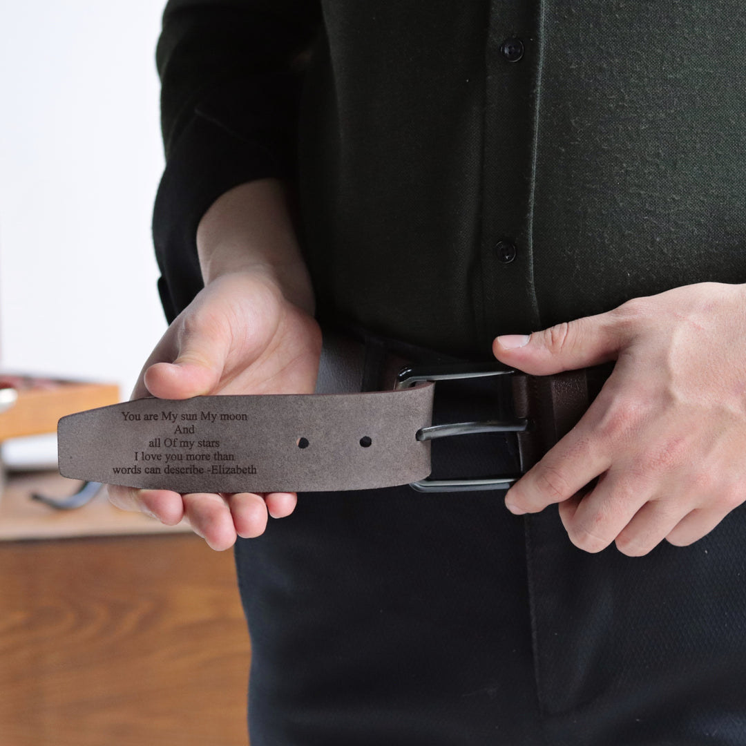 Handmade Unique Engraved Brown Leather Belt