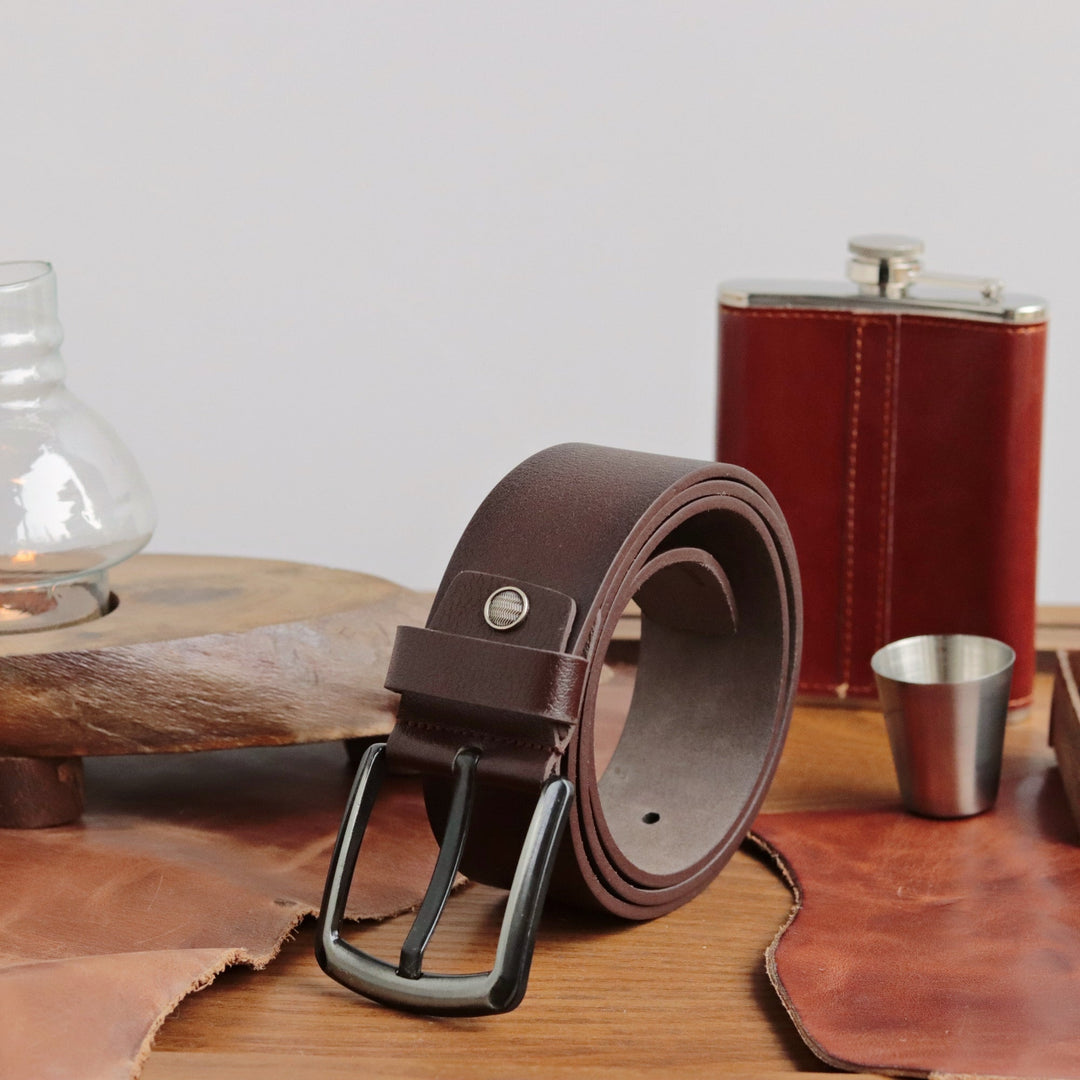 Handmade Unique Engraved Navy Leather Belt