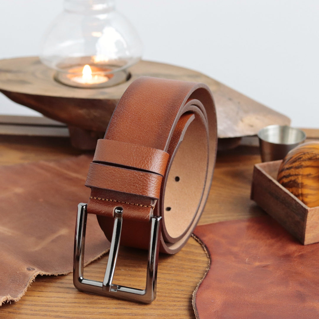 Handmade Unique Engraved Tan Leather Belt