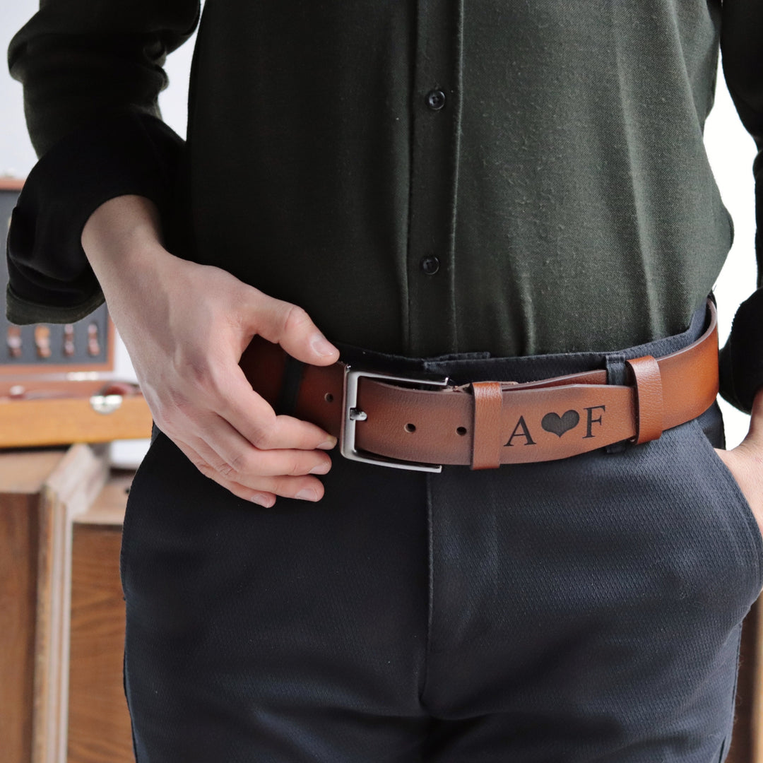 Handmade Unique Engraved Tan Leather Belt