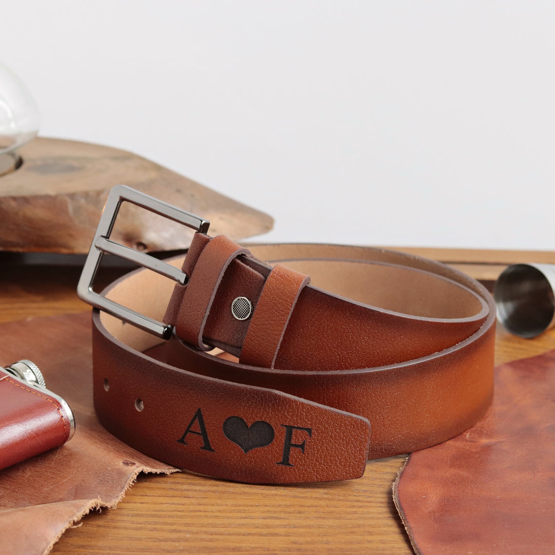 Handmade Unique Engraved Tan Leather Belt