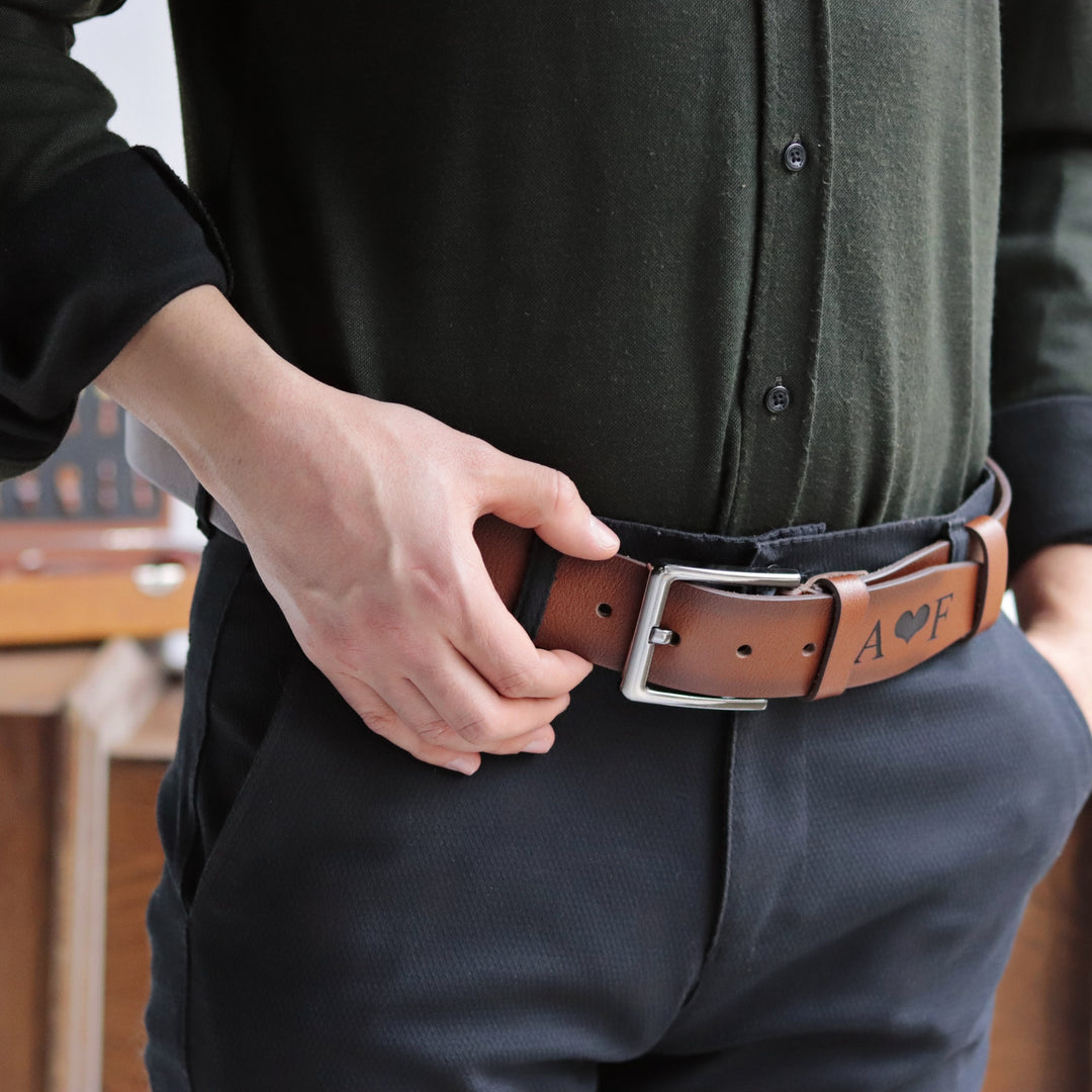 Handmade Unique Engraved Tan Leather Belt