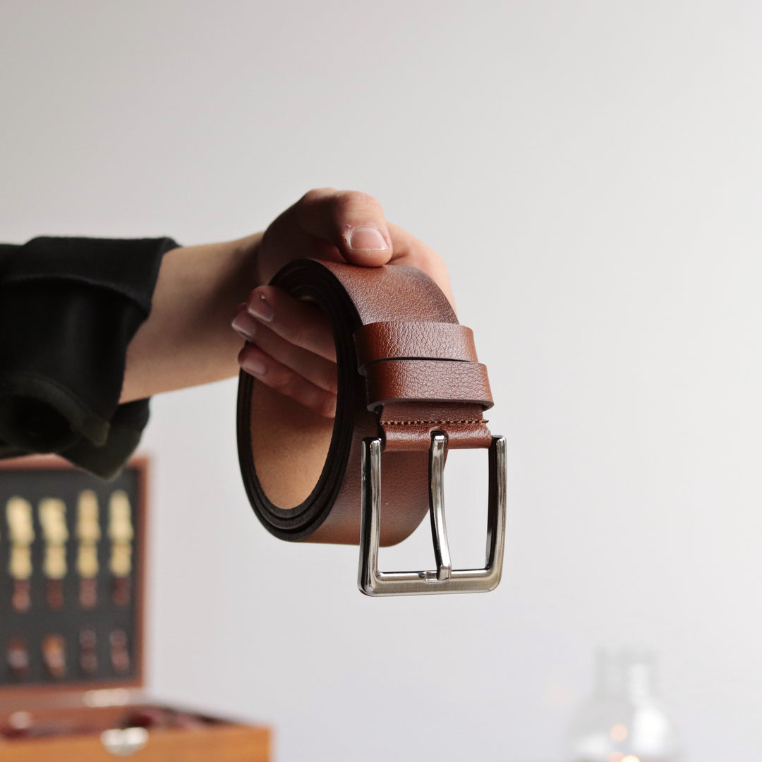 Handmade Unique Engraved Tan Leather Belt