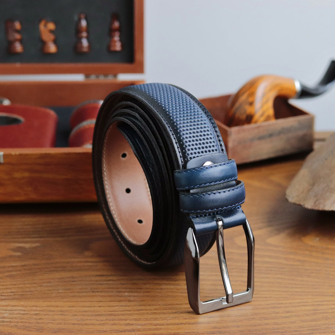 Personalized Refined Navy Leather Men Belt