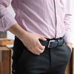 Load image into Gallery viewer, Personalized Refined Navy Leather Men Belt
