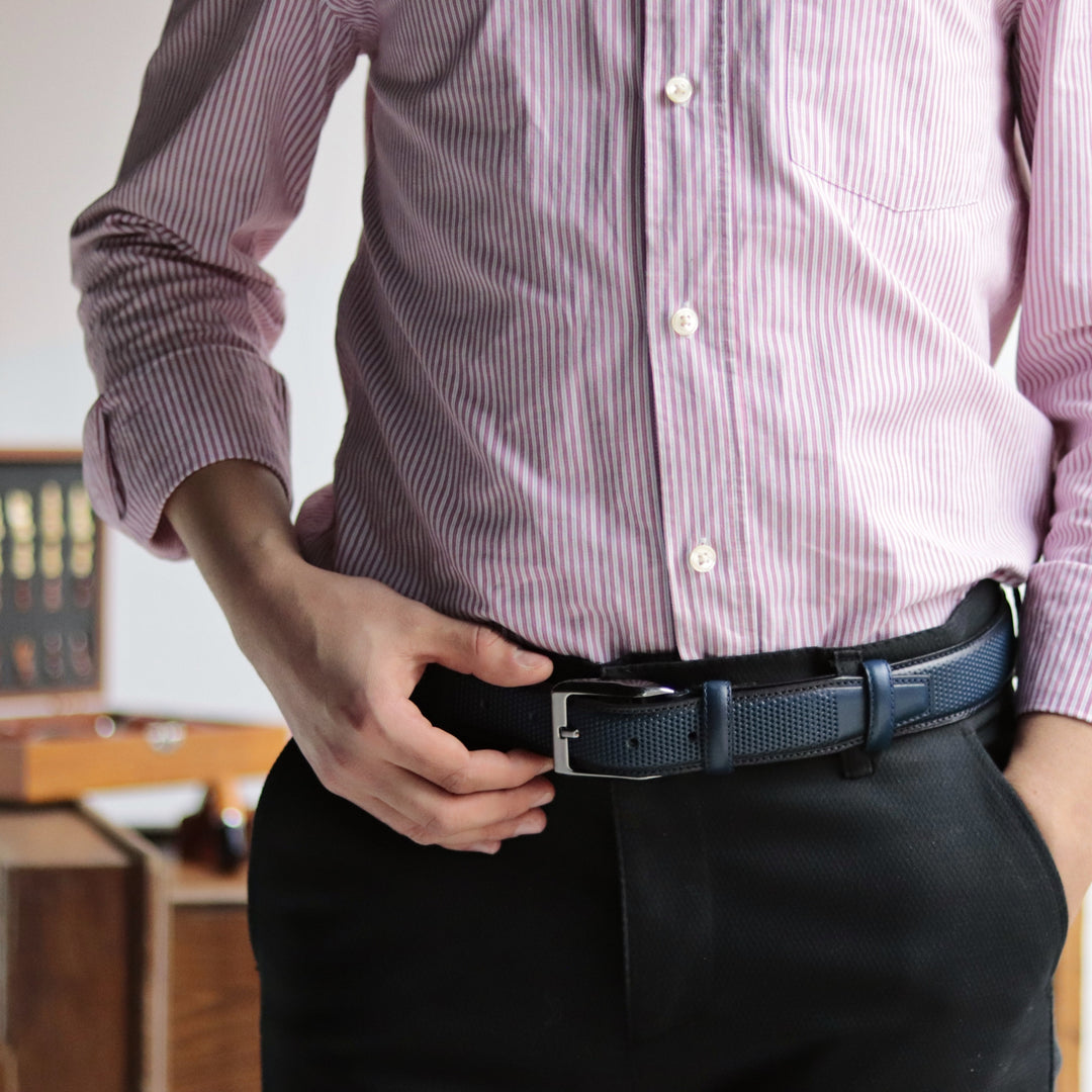 Personalized Refined Navy Leather Men Belt