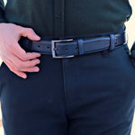 Load image into Gallery viewer, Customizable Navy Engraved Leather Belt
