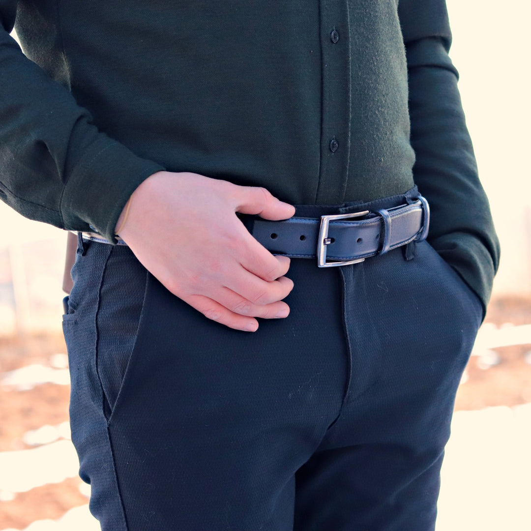 Customizable Navy Engraved Leather Belt