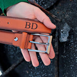 Load image into Gallery viewer, Customizable Tan Engraved Leather Belt
