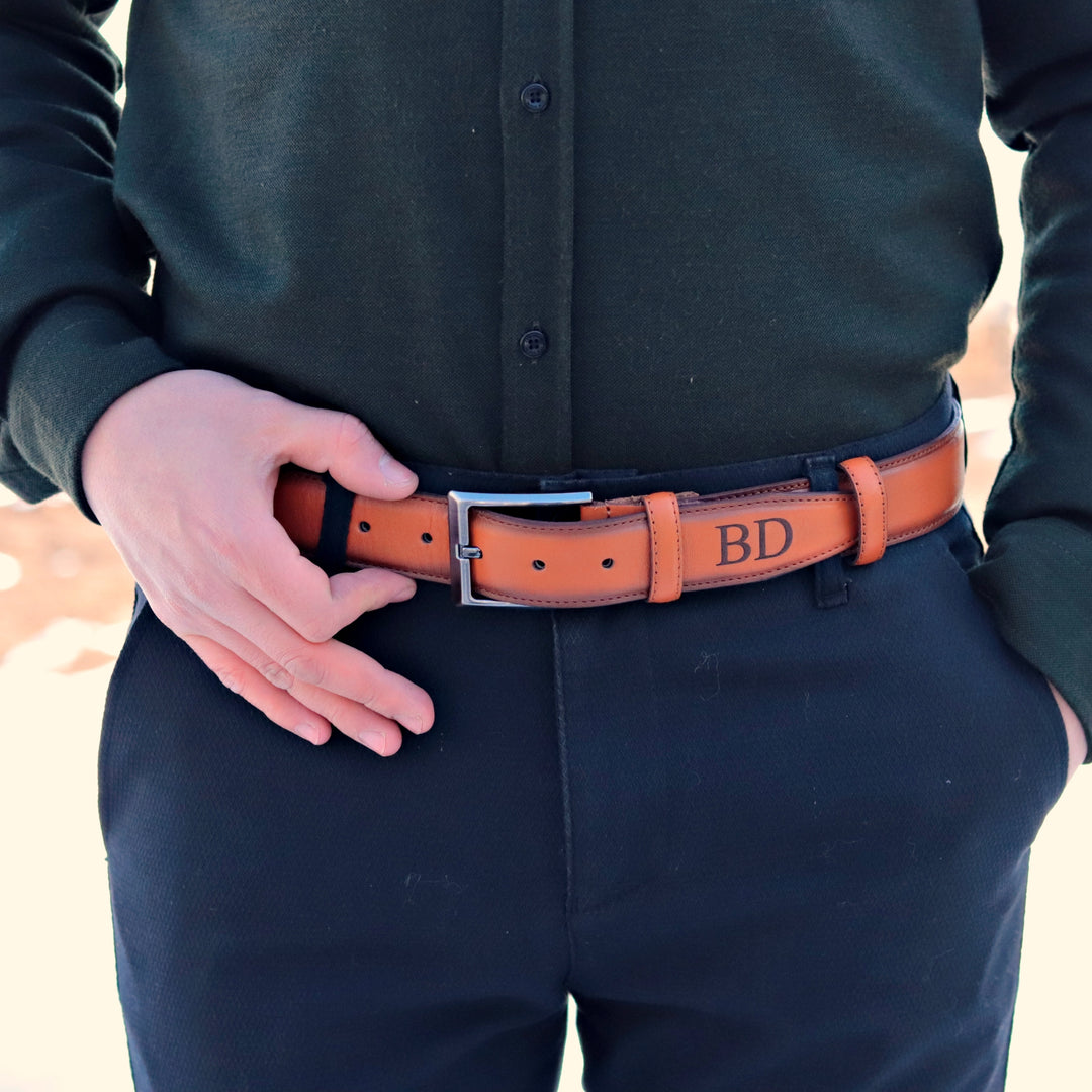 Customizable Tan Engraved Leather Belt