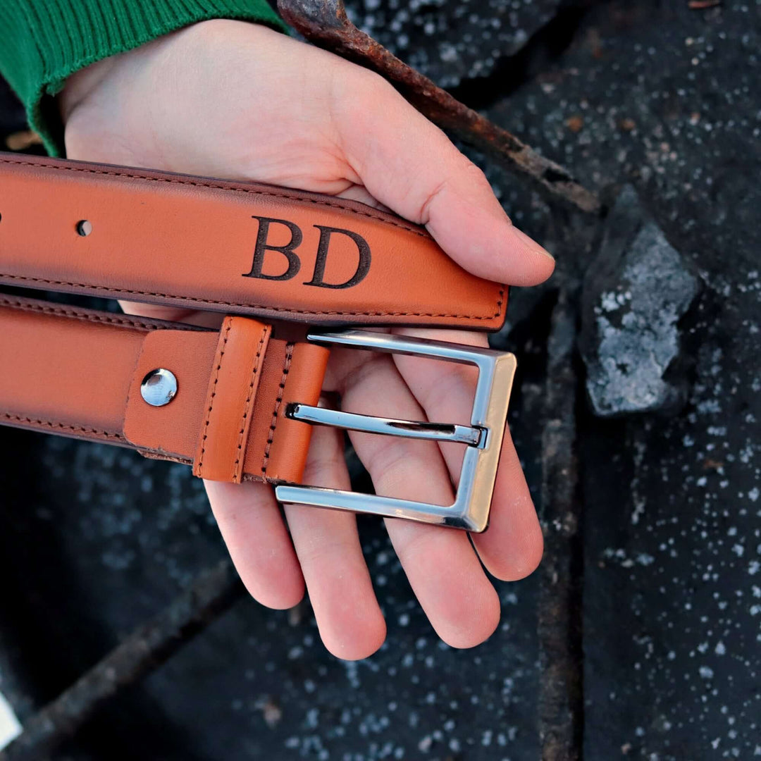 Customizable Tan Engraved Leather Belt