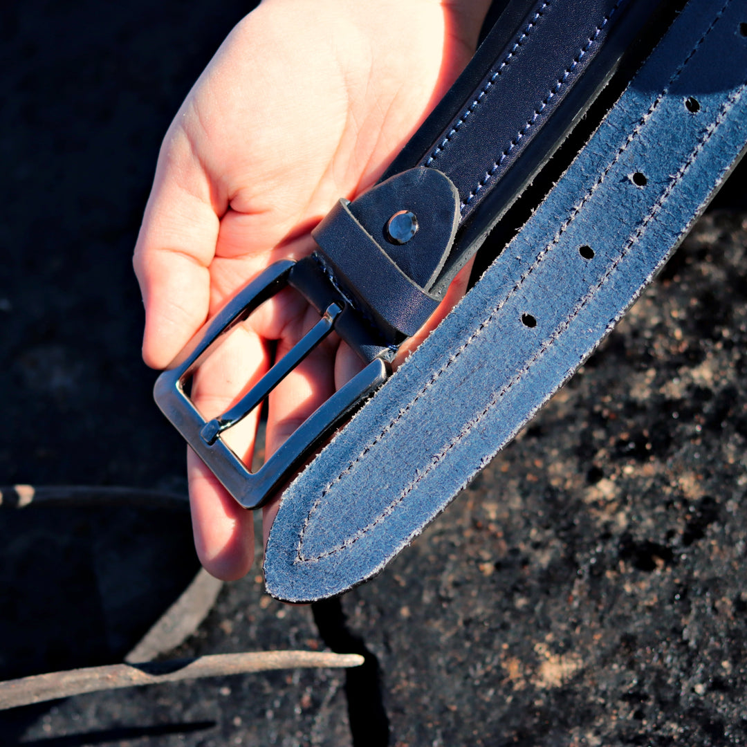 Unique Personalized Navy Leather Belt