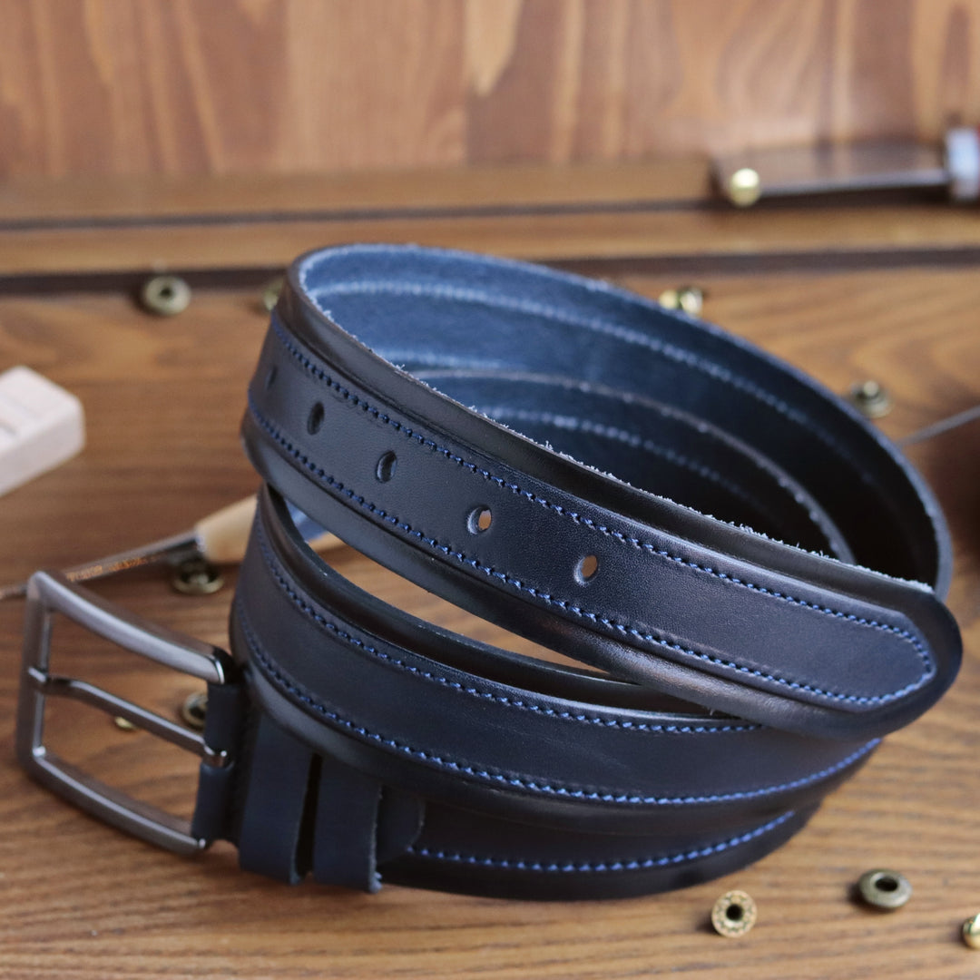 Unique Personalized Navy Leather Belt