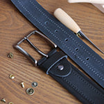 Load image into Gallery viewer, Unique Personalized Navy Leather Belt
