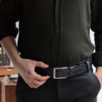 Load image into Gallery viewer, Unique Personalized Navy Leather Belt
