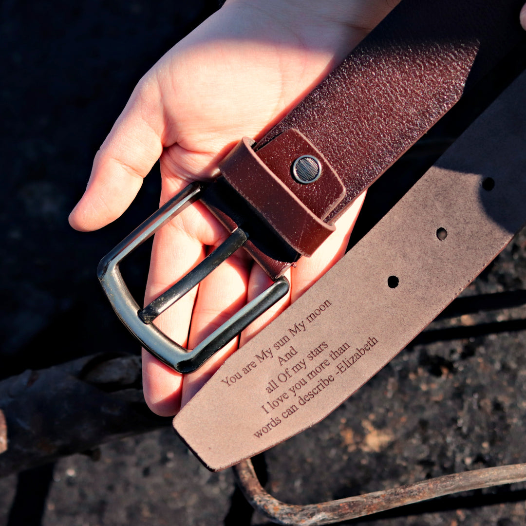 Handmade Unique Engraved Brown Leather Belt