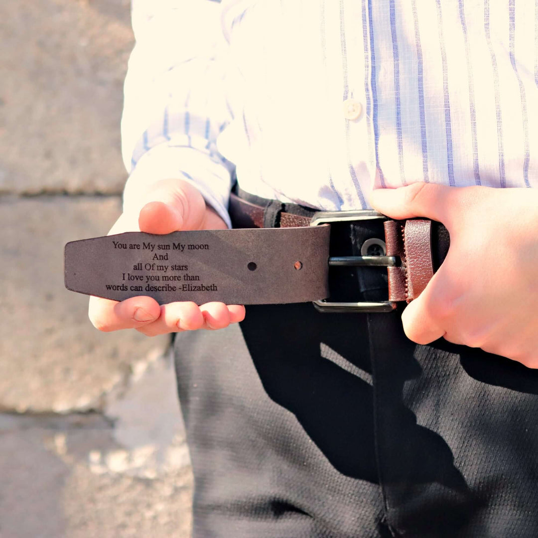 Handmade Unique Engraved Brown Leather Belt