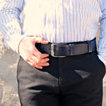 Load image into Gallery viewer, Handmade Unique Engraved Navy Leather Belt
