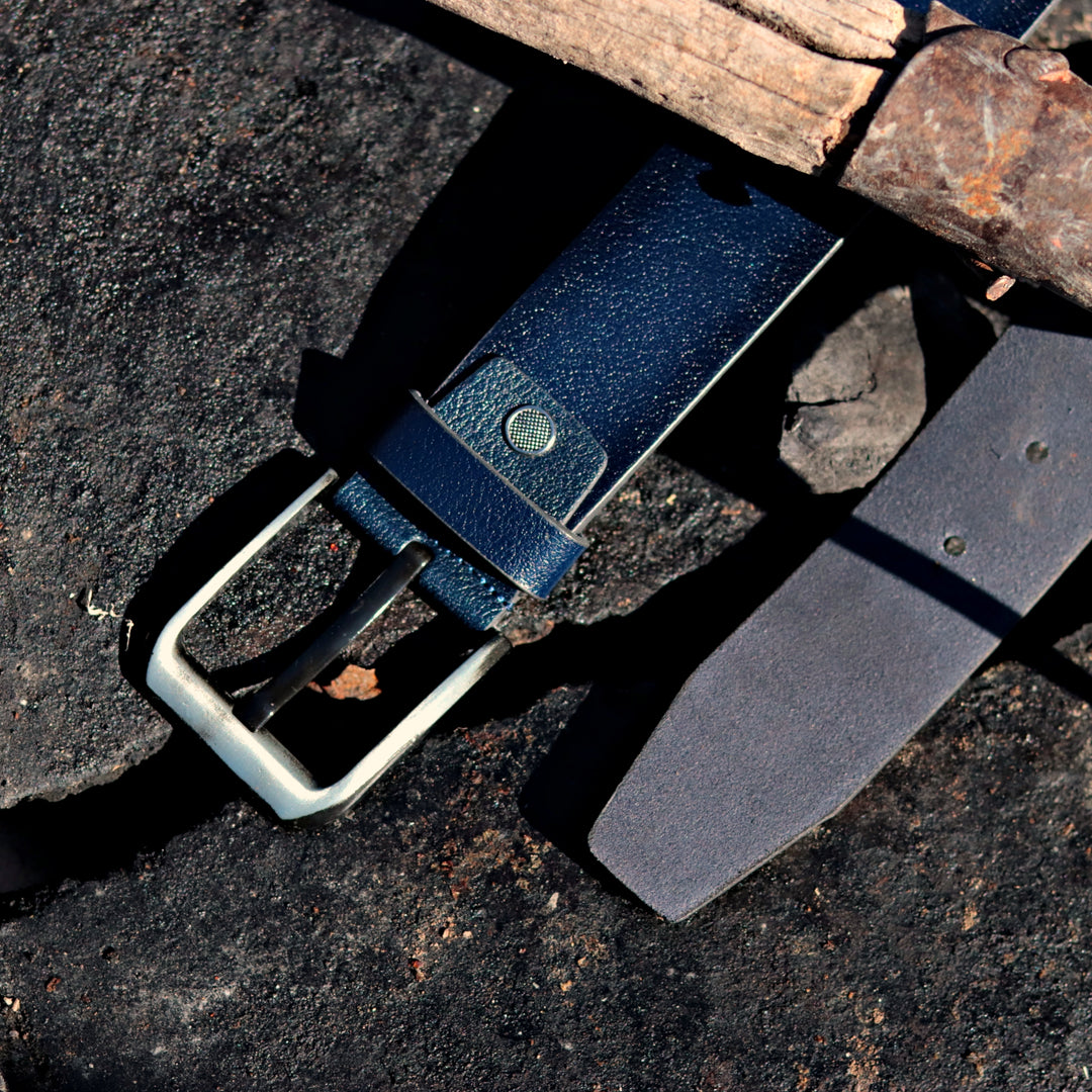 Handmade Unique Engraved Navy Leather Belt