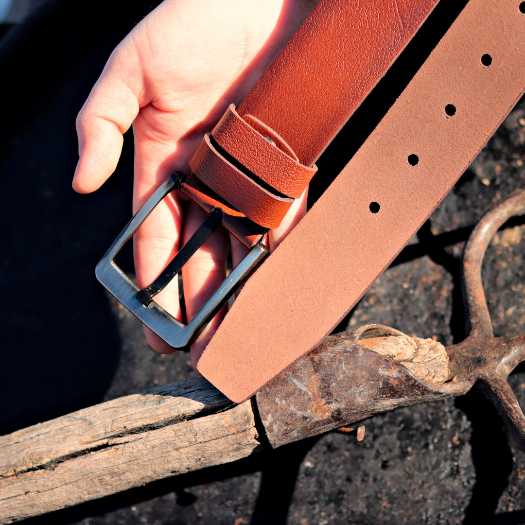 Handmade Unique Engraved Tan Leather Belt