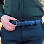 Load image into Gallery viewer, Personalized Refined Navy Leather Men Belt
