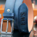 Load image into Gallery viewer, Personalized Premium Handmade Navy Leather Belt
