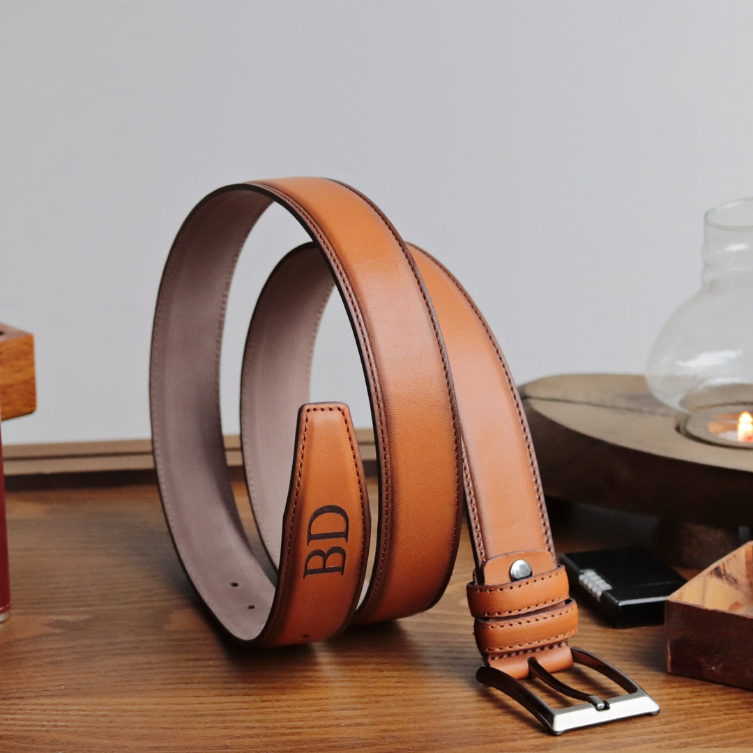 Customizable Tan Engraved Leather Belt