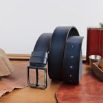 Load image into Gallery viewer, Handmade Unique Engraved Navy Leather Belt
