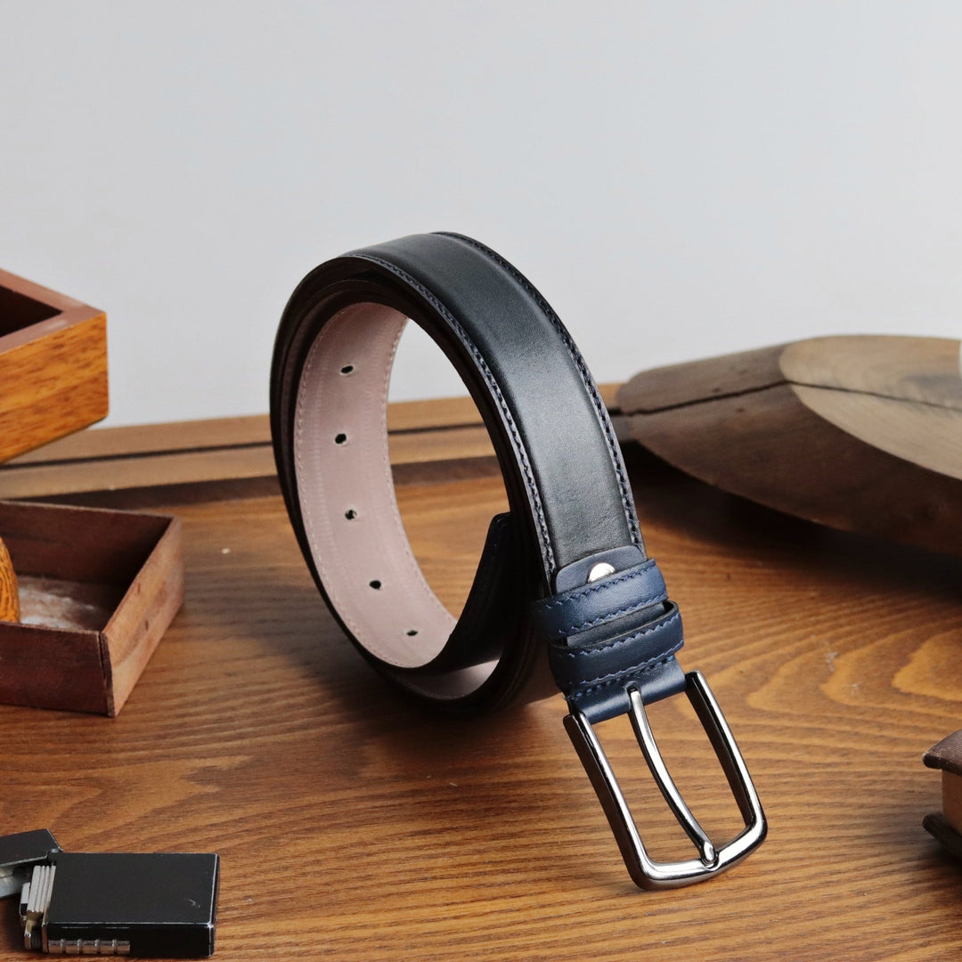 Customizable Navy Engraved Leather Belt