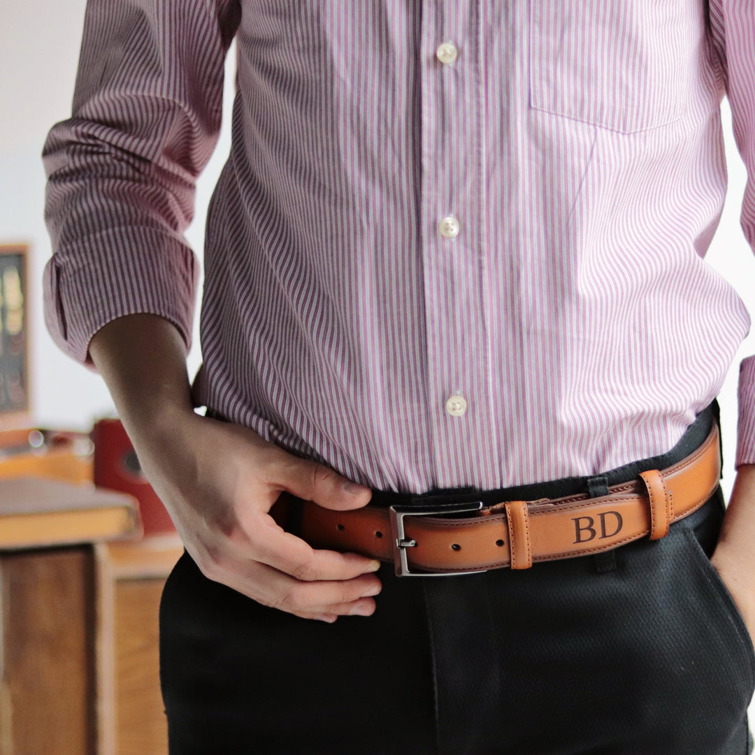 Customizable Tan Engraved Leather Belt